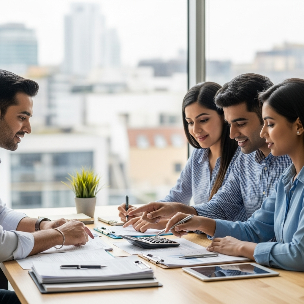 Family reviewing loan documents